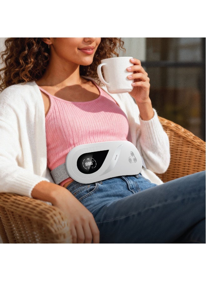 GREEN LION Portable Menstrual Heating Pad with 4 Heating & Vibration Modes, Electric Cordless Heated Waist Belt, 4000mAh Battery, Adjustable Belt (70-120cm), USB-C Charging, 3-8 Sec Heat-Up, Silent Operation – White - Image 2